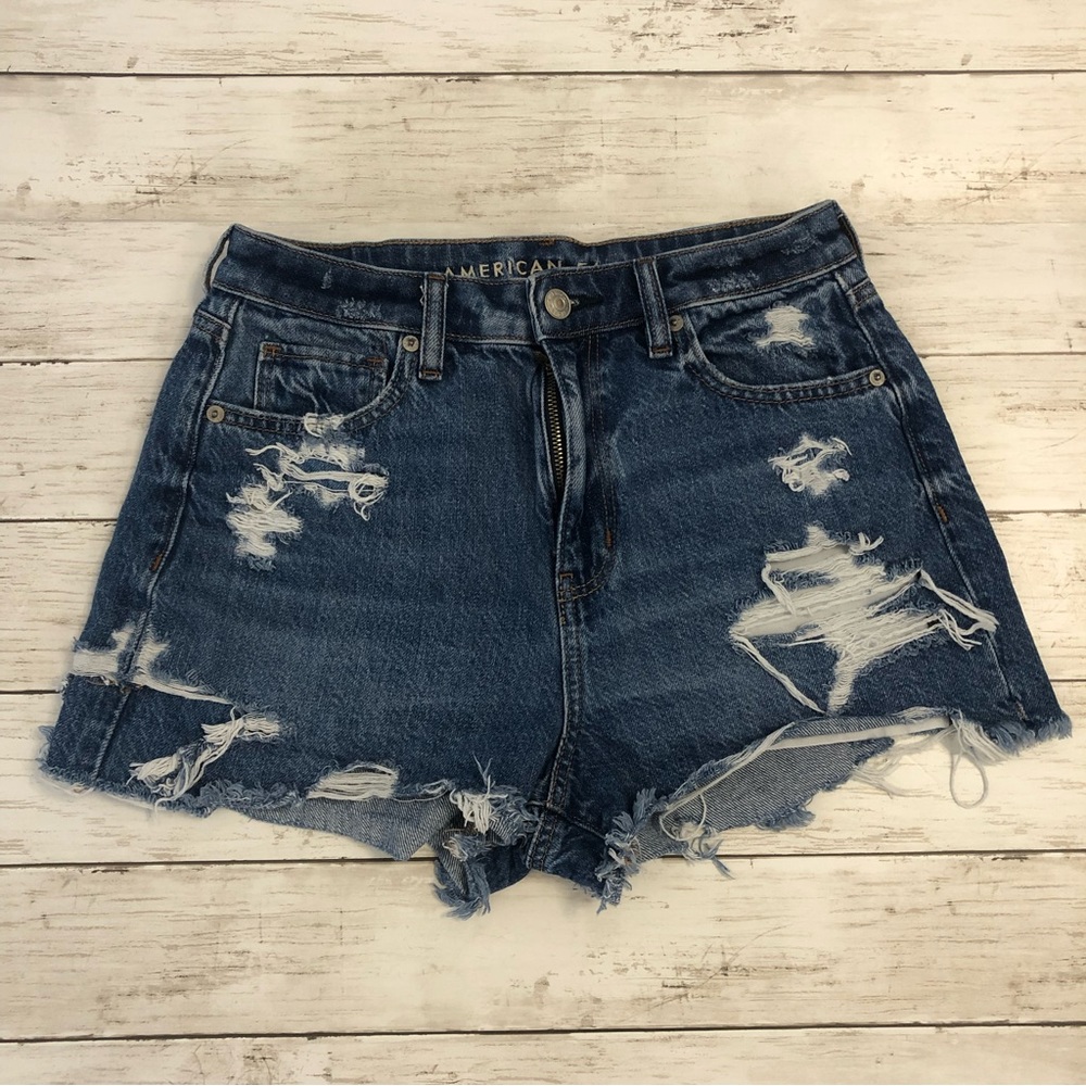 AMERICAN EAGLE Women’s Blue Ripped Short Size 4 - Picture 1 of 8